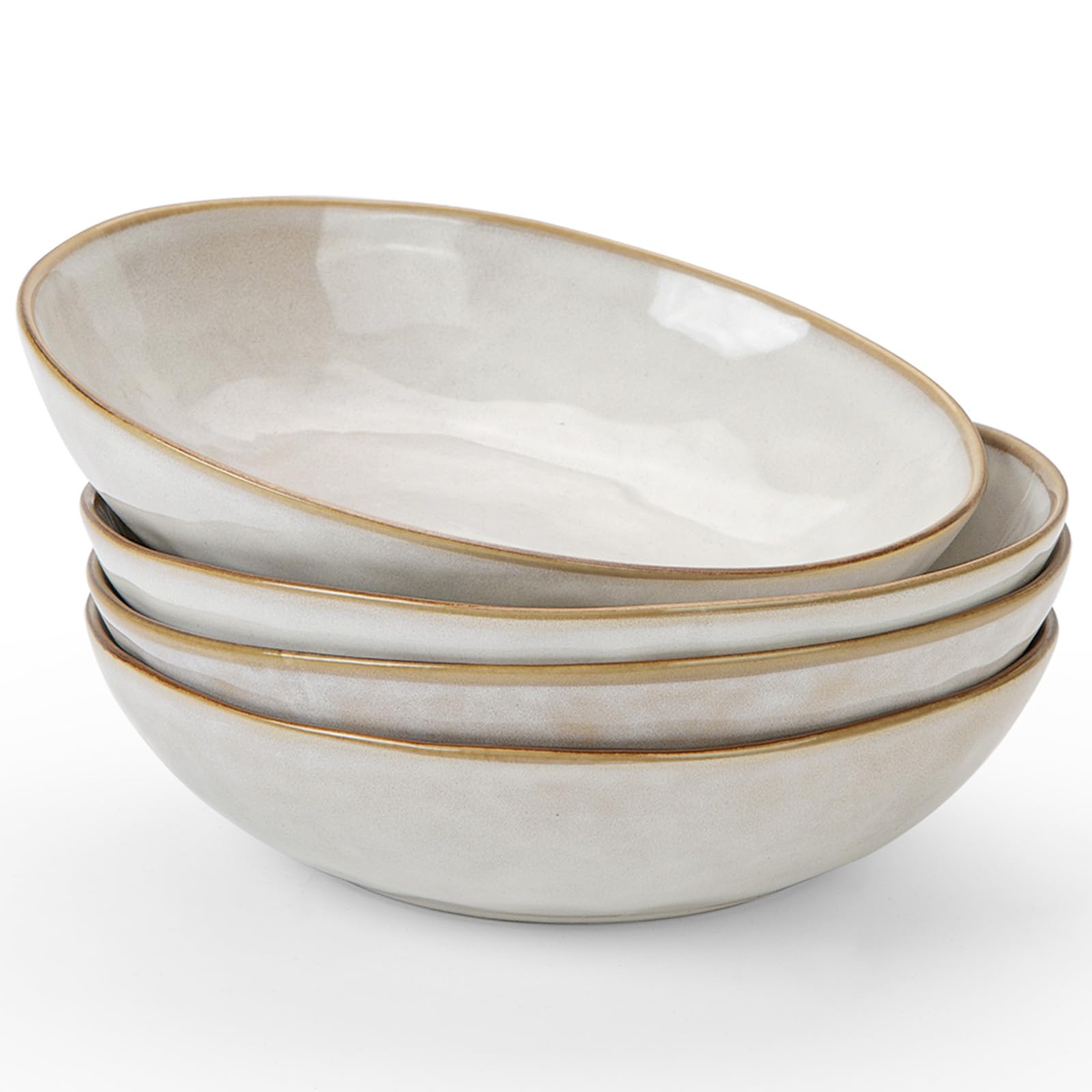 Photo 1 of famiware Large Pasta Bowls Set of 4, Ocean Round 8.5" Pasta Serving Bowl Large Dinner Bowls, Kitchen Bowl Set, Microwave and Dishwasher Safe, Scratch Resistant, Cappuccino White