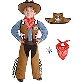 VEXOOM Cowboy Costume for Kids,Boy Brown Western Costume,Cowgirl Outfit Set Dress Up Party Halloween Costumes