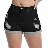Laeyzuo Women's High Waisted Stretch Jean Shorts Foldead Hem Fashion Denim Shorts