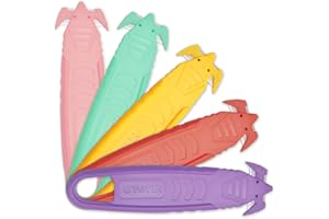 T TOVIA Safety Box Cutter Knife of Recessed Concealed Stainless Steel Blade, Package Opener Plastic Cutter for Box, Carton, Shrink Wrap, Plastic Straps, 5pcs 5colors