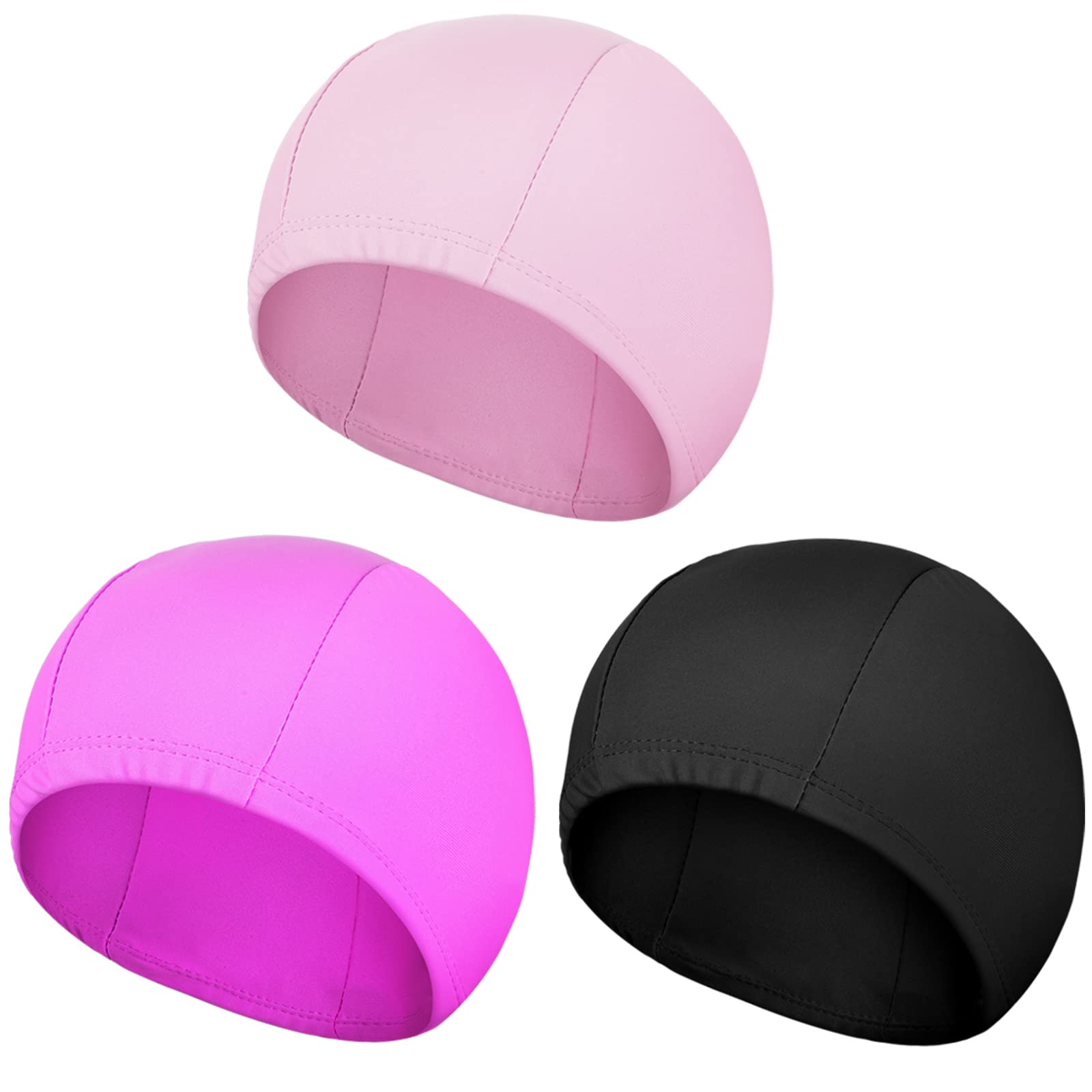 3 Pcs Kids Polyester Swim Caps Fabric Swimming Hat for Kids Flexible Nylon Long Hair Bathing Cap for Girls and Boys(Plain Pattern,Black, Rose Red, Pink) — image 1