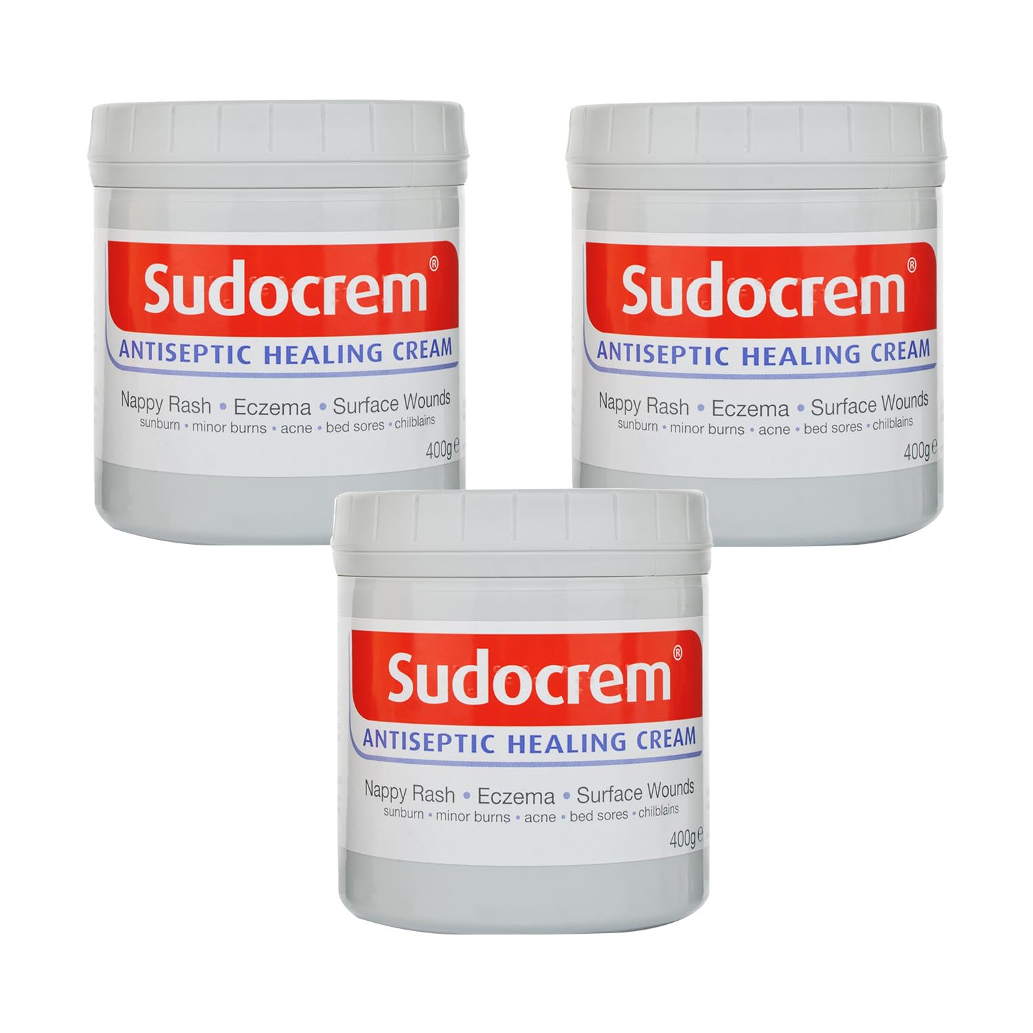 THREE PACKS of Sudocrem Antiseptic Cream 400g Tubs