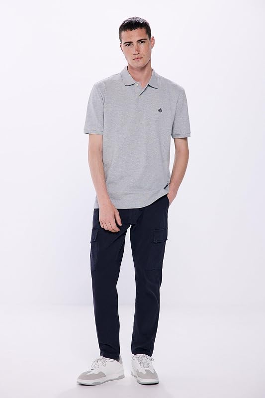 Basic-Poloshirt aus Piqué, Regular Fit, gesticktes Baum-Logo für Herren, Grau Melange, S