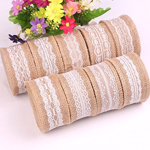 9pcs 2 Inch Natural Hessian Burlap Ribbon with White Lace