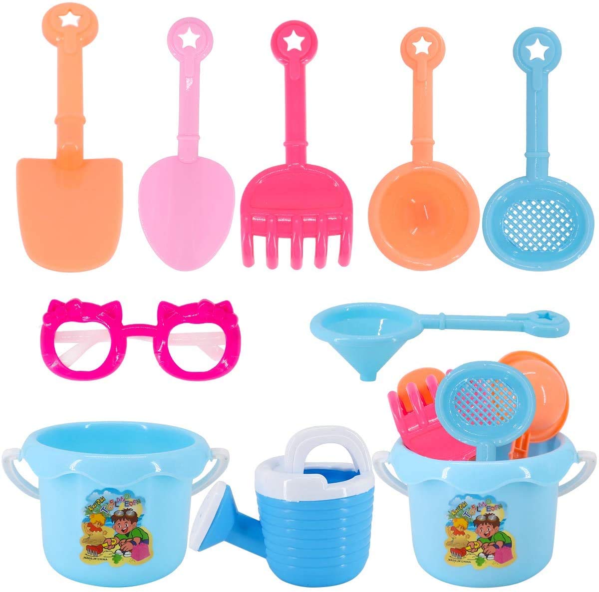 Beach Sand Toys Party 8Pcs Outdoor Beach Sand Toys Including Spray Bottle, Shovel, and Glasses for Baby, Toddlers, Kids, Boys, Girls 3,4,5+ Years Old