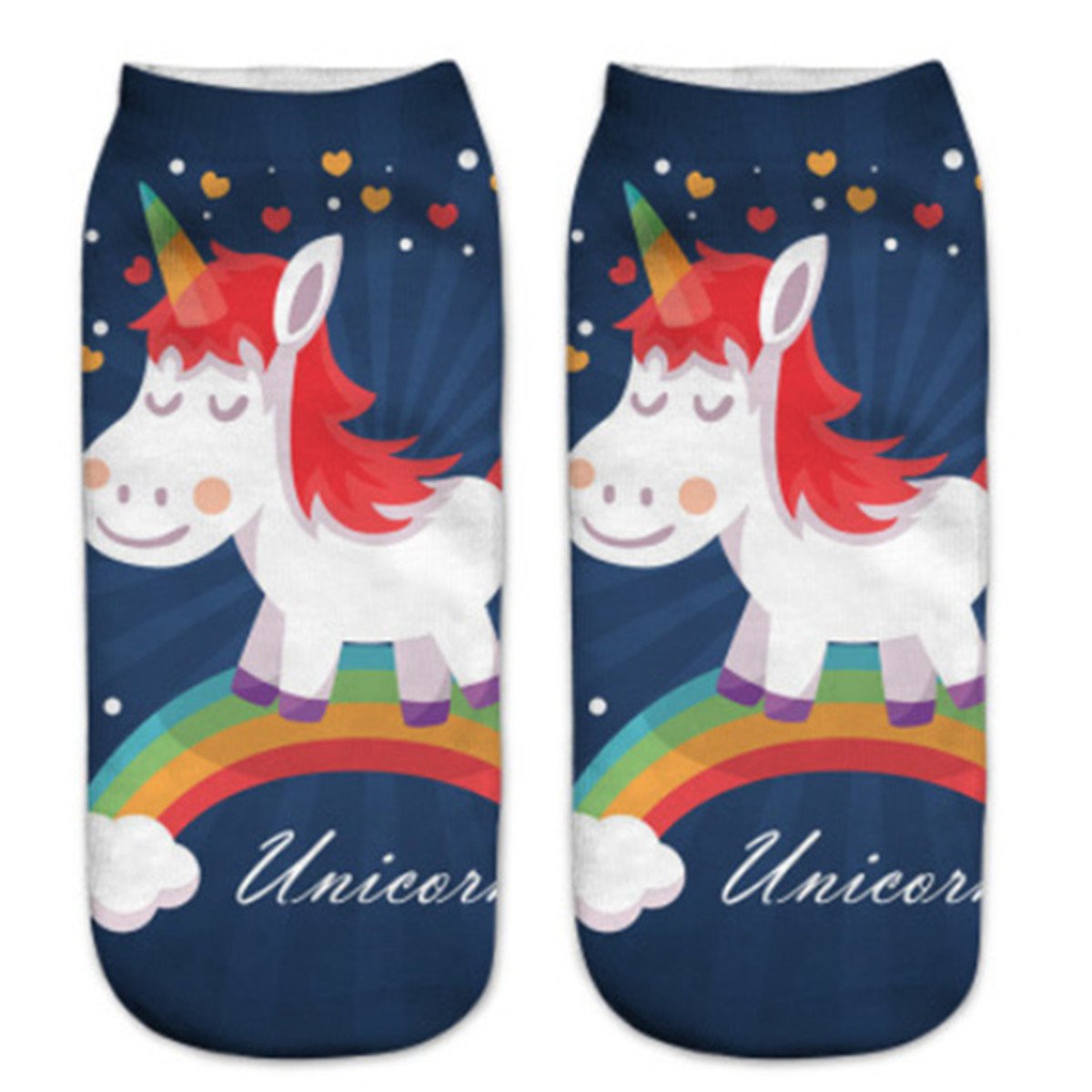 Chaussettes Femmes 3D Impression Fantaisie Socquettes Femmes Protège-pieds Licornes Aimable 5 Dessins Disponibles (4 Paire)