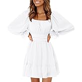 EXLURA Women's 2026 Casual Long Lantern Sleeve Dresses Square Neck Ruffle Tie Back Elastic Waist Aline Short Mini Dress