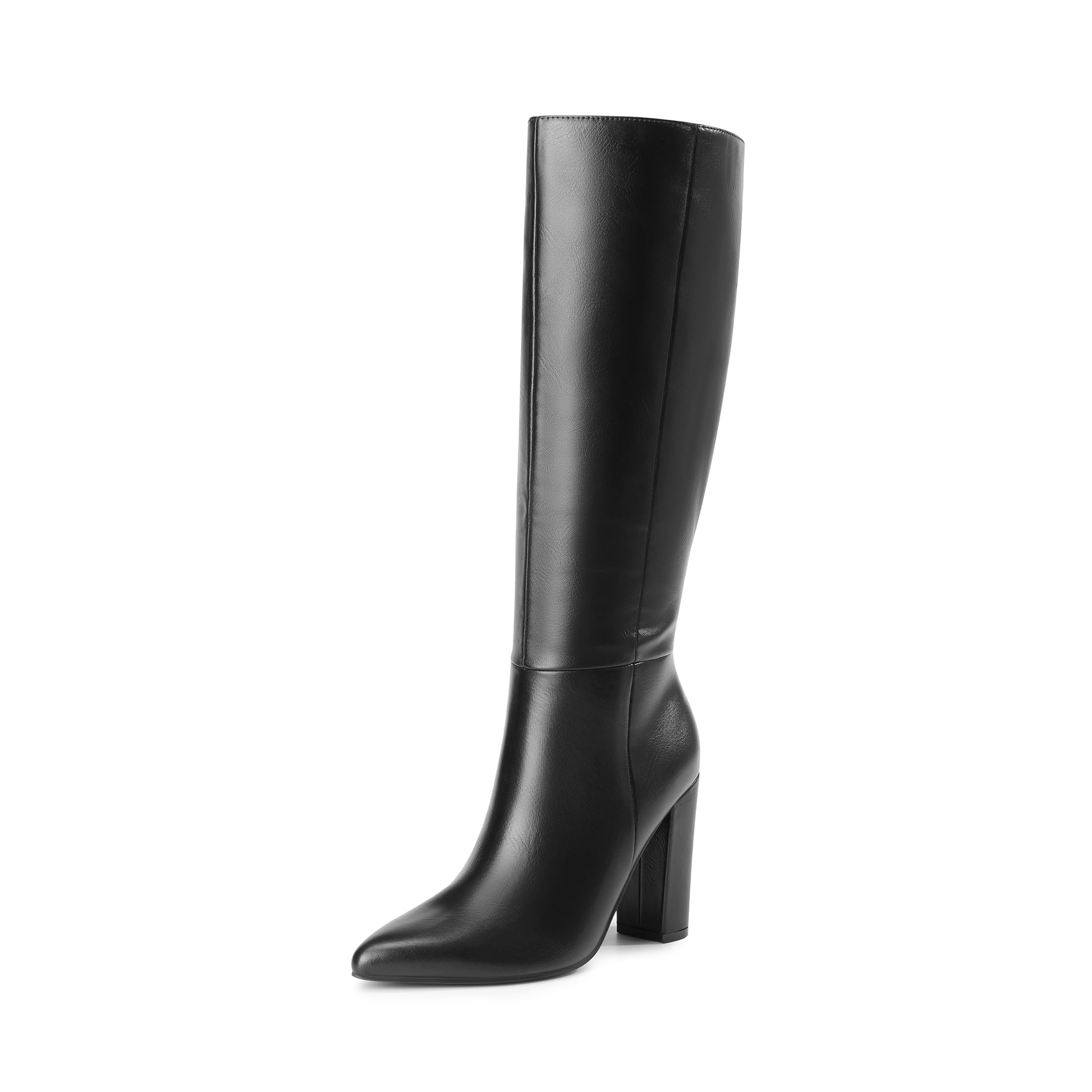 Photo 1 of DREAM PAIRS Knee High Boots Women Chunky Heel Pointed Toe Tall Boots for Women Side Zipper Long Boots,Size 8,Black-Pu,SDKB2406W