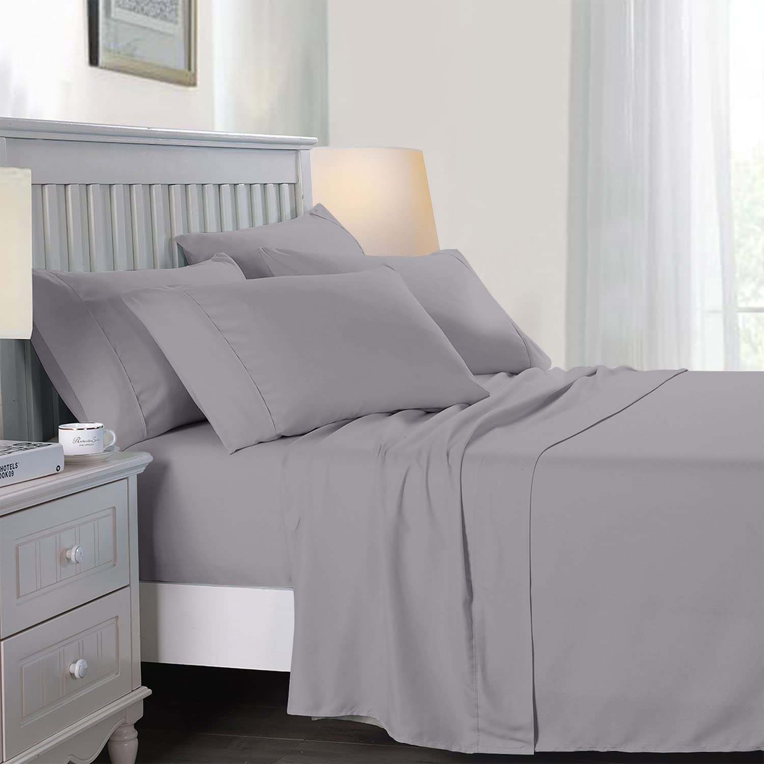 Imperial Rooms Flat Sheets Double 200 Thread Count 100% Egyptian Cotton Soft Bed Top Sheets Hotel Quality Breathable and Fade Resistant Grey Flat Sheet