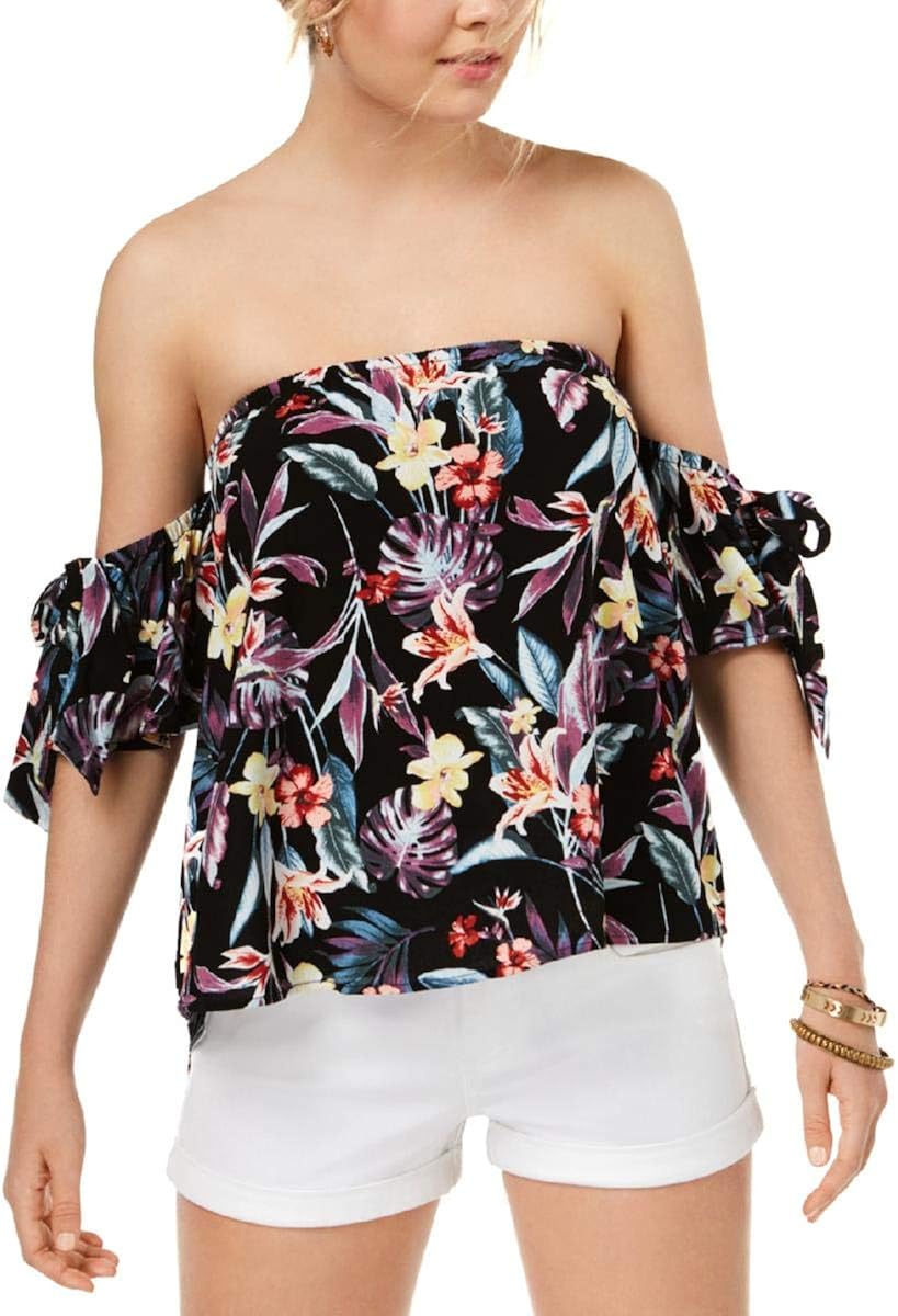 black off the shoulder tie top