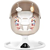 Baby Swing Remote Control 5-Speed Timer 12 Melodies Beige | Portable for Indoor/Outdoor,12 Melodies &amp; Bluetooth/USB Music,3 Timer 8/15/30Min,5 Point Harness Belt,Up to 20 lbs