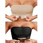 GORGLITTER Women's 2 Piece Strapless Push Up Bra Front Closure No Padding Wireless One Piece Backless Bandeau Bra