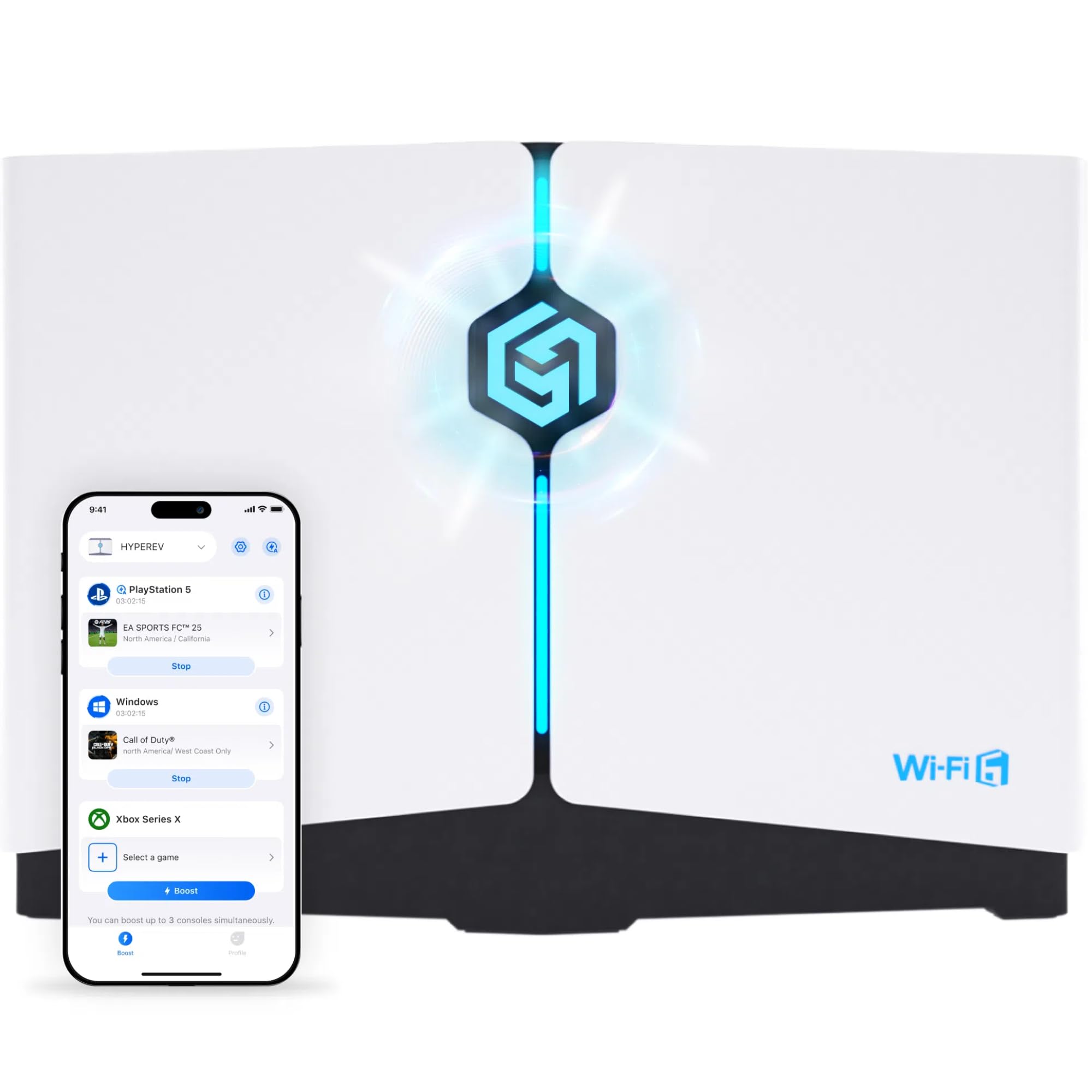 HYPEREV Gaming Router WiFi Booster - Free 90-Day GearUP Booster Subscription, AX3000 PC & Consoles Game Booster, Dual Band WiFi 6, 2402Mbps 5GHz & 2.4GHz (Core Plan - White)