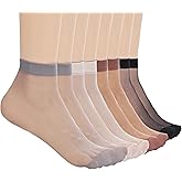 Wanmu 20 Pairs Sheer Socks for Women, Women's Sheer Ankle Nylon Socks with Gripper Anti-Slip Ankle High Nylons for Women Transparent Non Slip Pantyhose Sock Invisible Silk Ankles Anklets