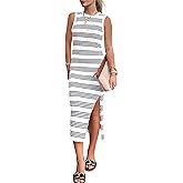 BTFBM Womens Sleeveless Summer Dresses 2025 Crew Neck Casual Sundress Hollow Out Side Slit Bodycon Knit Long Tank Dress