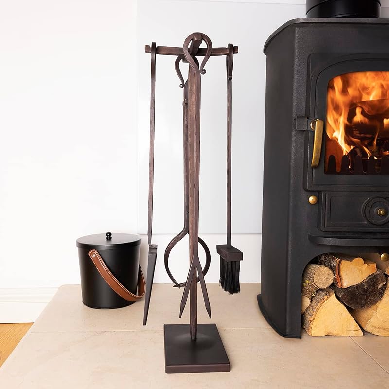 CHARLES BENTLEY Fireside Companion Tool Set Maple Iron Black Tongs Poker Shovel