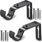 LLPJS Adjustable Curtain Rod Brackets for 1 Inch Rods, Black, 2-Pack | Adjustable Curtain Rod Brackets, 3mm Metal, 30 lb Support, Extends 3.8-4.8 in from Wall for Bedroom, Living Room