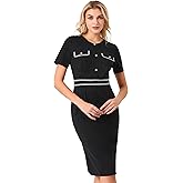 Hobemty Women's Pencil Dress Short Sleeve Contrast Color Elegant Stretchy Bodycon Work Dresses