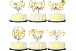 PALASASA Congrats Grad Cake Topper-Class of 2025 Graduate Party-2025 High School/College/Senior Graduation Party 6 kinds Design Graduation Acrylic Cake Decorations (6 Pcs, Gold)