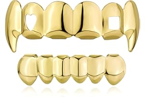 OYOGAA Grills for Your Teeth, Gold Grillz for Women Men, 18k Gold Plated Hip Hop Hollow Out Grillz, Vampire Fangs Teeth Caps