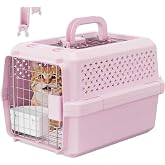 RIZZARI XS Hard Pet Carrier: Travel Crate for Small Cats &amp; Dogs 10 lbs | Secure Locking Wire Door / Compact 17" x 12" x 11.8" / Multi-Side Ventilation / Lightweight Shell / Includes Food Bowl