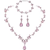 Kamirola Bridal Jewelry Set, Jewelry Set for Women, Necklace Dangle Earrings Bracelet Set, White Gold Plated (TR76)