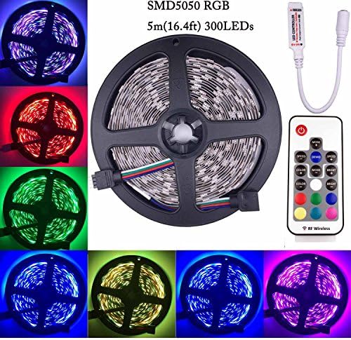 Kabenjee RGB LED Strip Light,SMD5050 RGB 4pin Tape Light,300LEDs DC12V with 17Key RF Wireless Controller,16.4ft/5M 60LED/M LED Ribbon/Light Strip