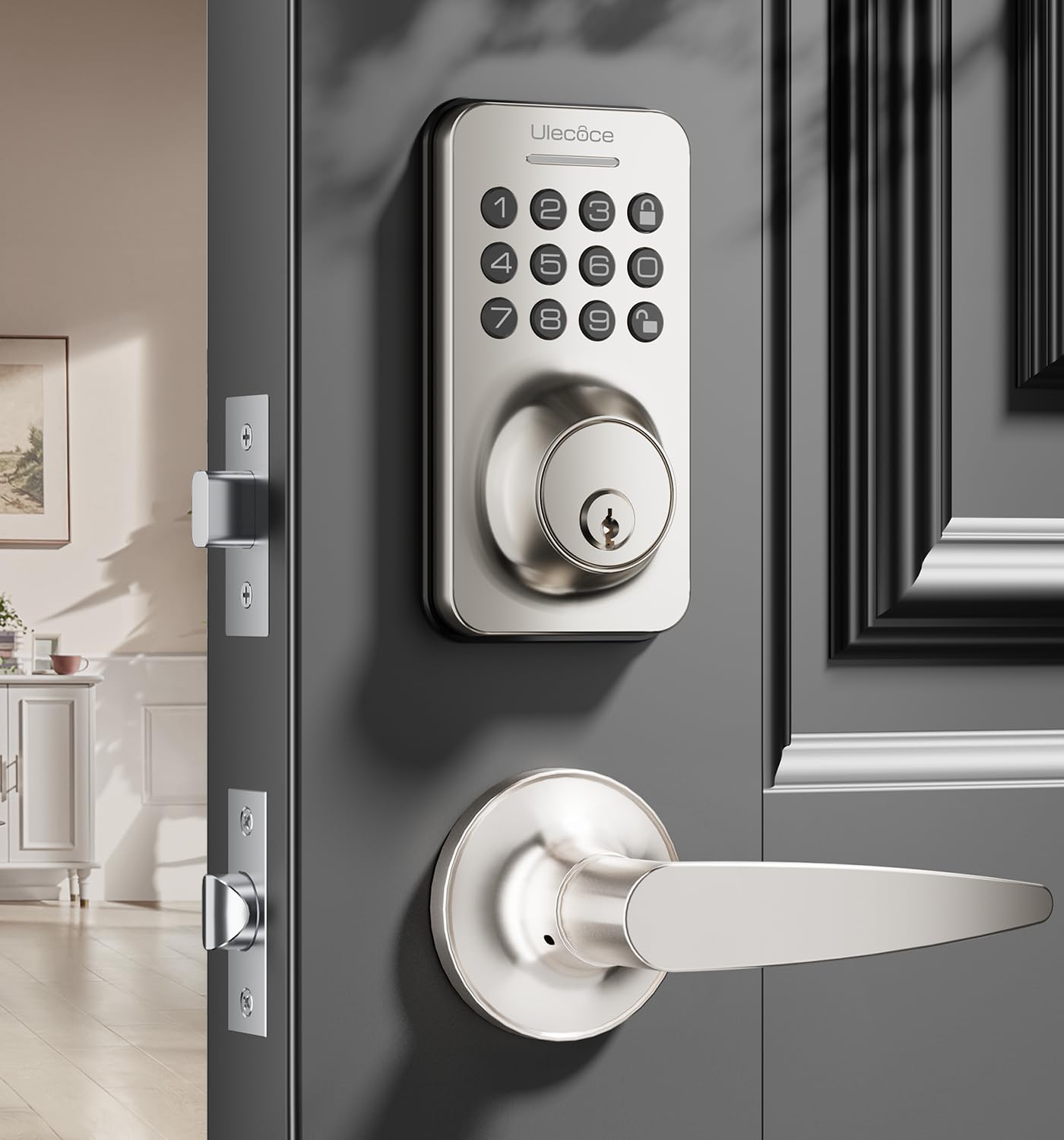 Photo 1 of **PARTS ONLY** Ulecoce Keyless Entry Door Lock Deadbolt with Handle Set, Keypad Door Lock with Handle Smart Door Locks for Front Door with Set with Easy Installation, Auto Lock, Satin Nickel
