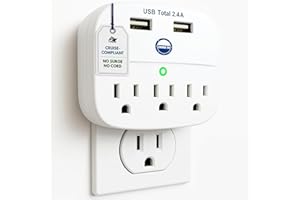 CRUISE ON Cruise Approved Power Strip - Non Surge Protector for Cruise Ship with 2 USB Outlets - Cruise Ship Essentials 2025 for Carnival, Princess, Norwegian, Holland America, MSC & Major Cruise Lines (White)