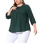 Agnes Orinda Plus Size Top for Women 3/4 Sleeve Work Office Tie Front Ruffle Chiffon Blouses 2024