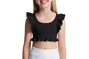 PAMAID Girls Training Bra Athletic Sports Bra for Kids Cute Ruffle Comfort Dance Yoga Crop Tops 7-14 Years