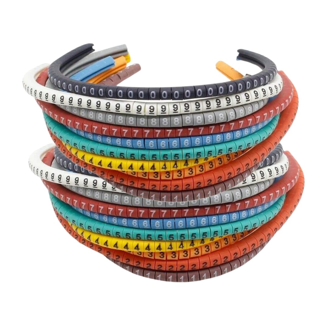 1,000 PCS EC-0 Cable Wire Marker 0 to 9 Number Coloured Marking Tool for 1.5mm2 Size | Insulation Marking | PVC Cable Markers | Assorted Colours | Electrical Supplies