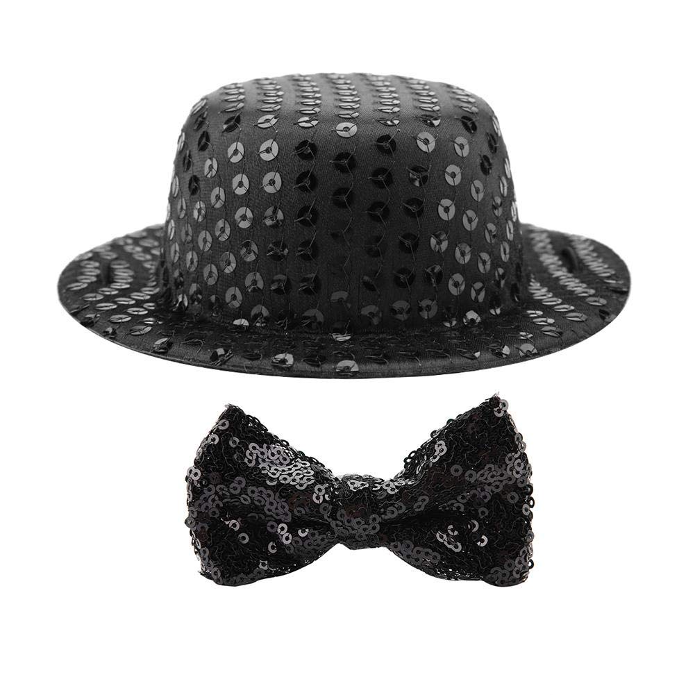 Pet Hat Bow Tie Set Black Sequin Pet Hat Cap Bow Tie Set for Pet Dogs Cats Fashionable Retractable Shiny Dogs Cats Pet Supplies Christmas Birthday Party Festival Daily