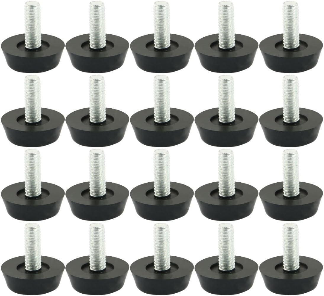 sourcing map Screw on Furniture Glide Leveling Foot Adjuster 22mmxM6x20mm 20 Pcs, Black