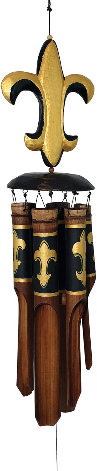 Cohasset Gifts 112 Cohasset Fleur De Lis Bamboo Wind Chime, Black & Gold