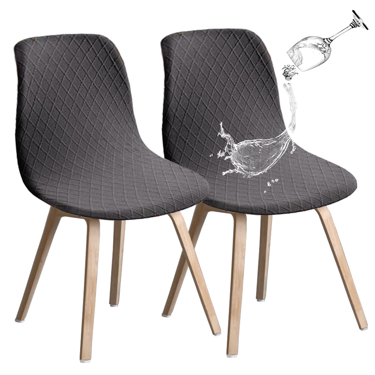 JUNZHE Shell Dining Chair Covers, Stretch Retro Chair Slipcovers Washable Removable Chair protector for Dining Room, Kitchen, Restaurant, Hotel (Grey, Set of 2)