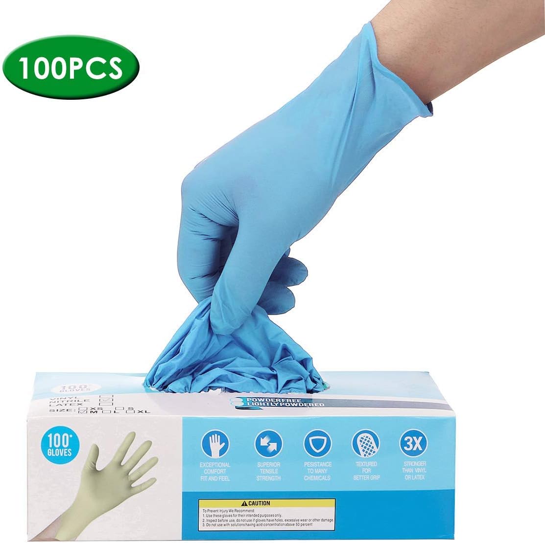 Gaco Disposable Gloves Blue Nitrile Gloves, GlovePlus Industrial Clear Gloves, Latex Free, Powder Free, Disposable, Non-Sterile, Food Safe Box of 100- Medium