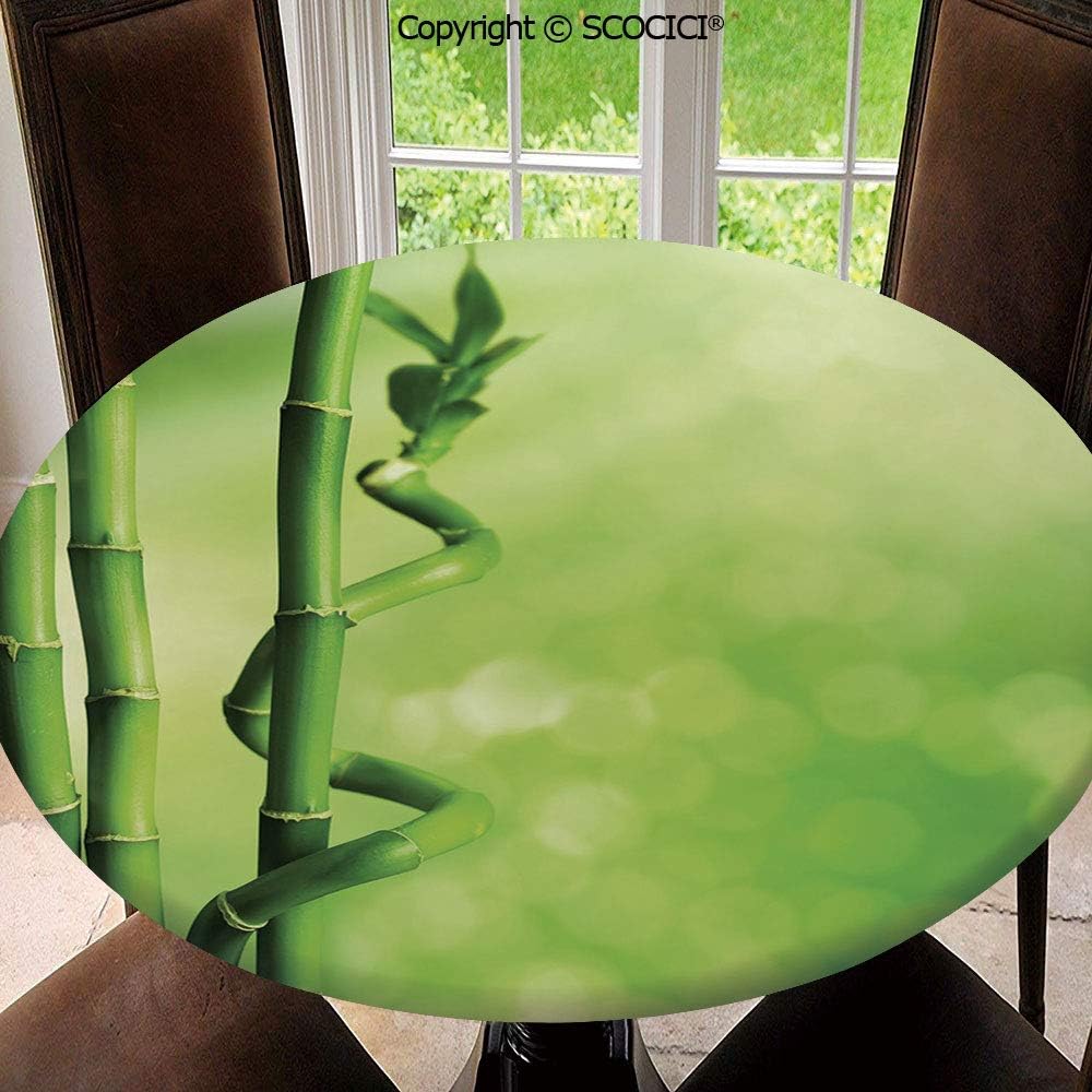 Home-DIY Elastic Edged Table Cover, Round Tables Tablecloth Table Cloth, Bamboo Stems Nature Ecology Sunbeams Soft Spring Scenic Spa Health Relaxation Waterproof Table Pads 63"