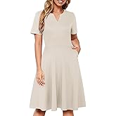 Sureple Semi Formal Dresses for Women Wedding Guest Summer V Neck Short Sleeve Fit and Flare Knee Length Dress with Pockets