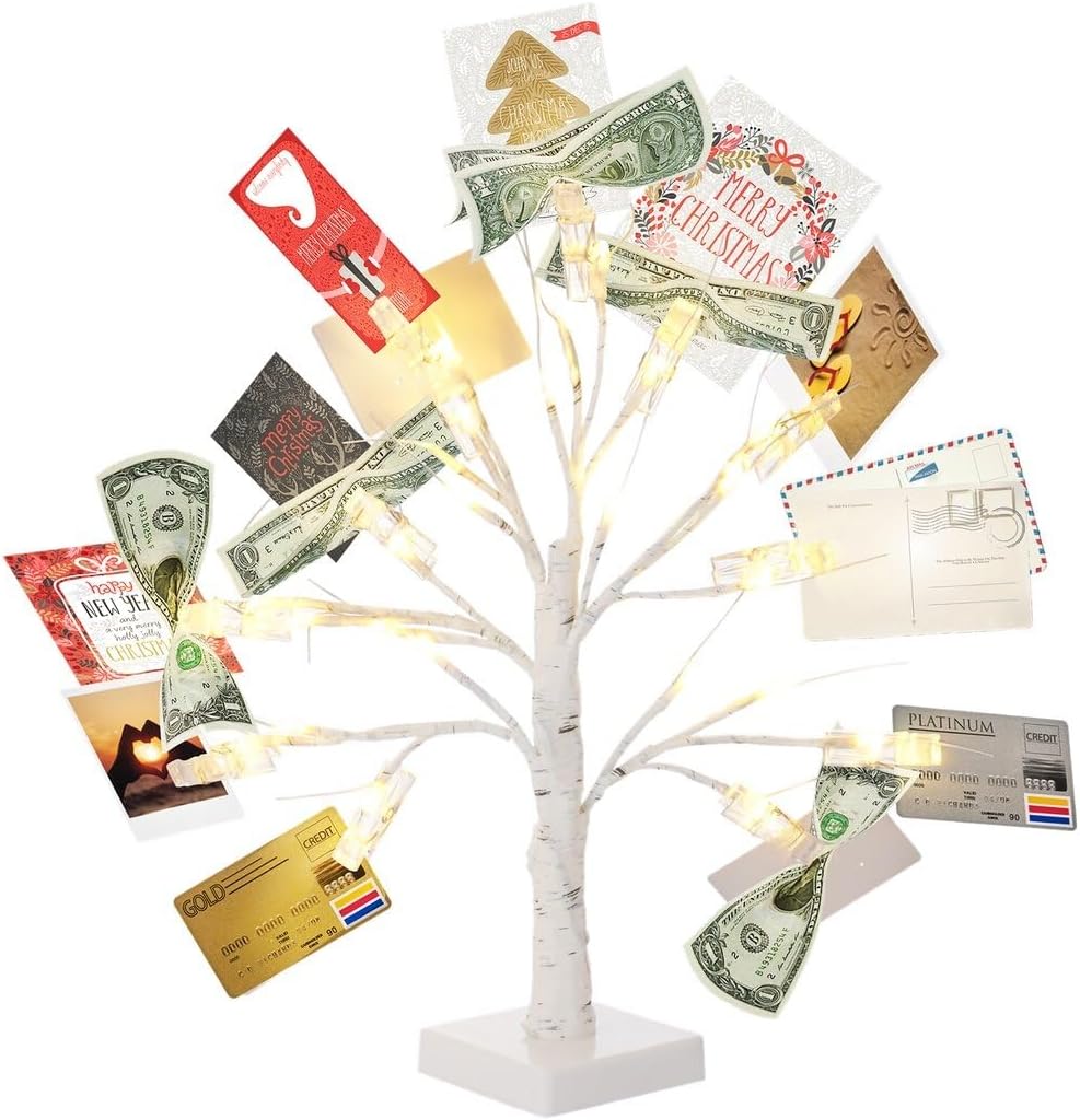 Tree Stands - Money Tree Gift Holder Money Tree with 12 Clear Clips Photo Cash Lottery Ticket Holder Unique Desktop Home Decorations for Christmas, Memo, Birthday, Wedding, Graduation