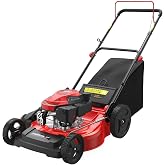 PowerSmart EasyGlide 21-Inch 3-in-1 Push Gas Lawn Mower | 144cc 4-Stroke OHV Engine, Walk-Behind, Mulch/Bagger/Side-Discharge, Steel Deck, 6 Height Adjustment, High Wheels