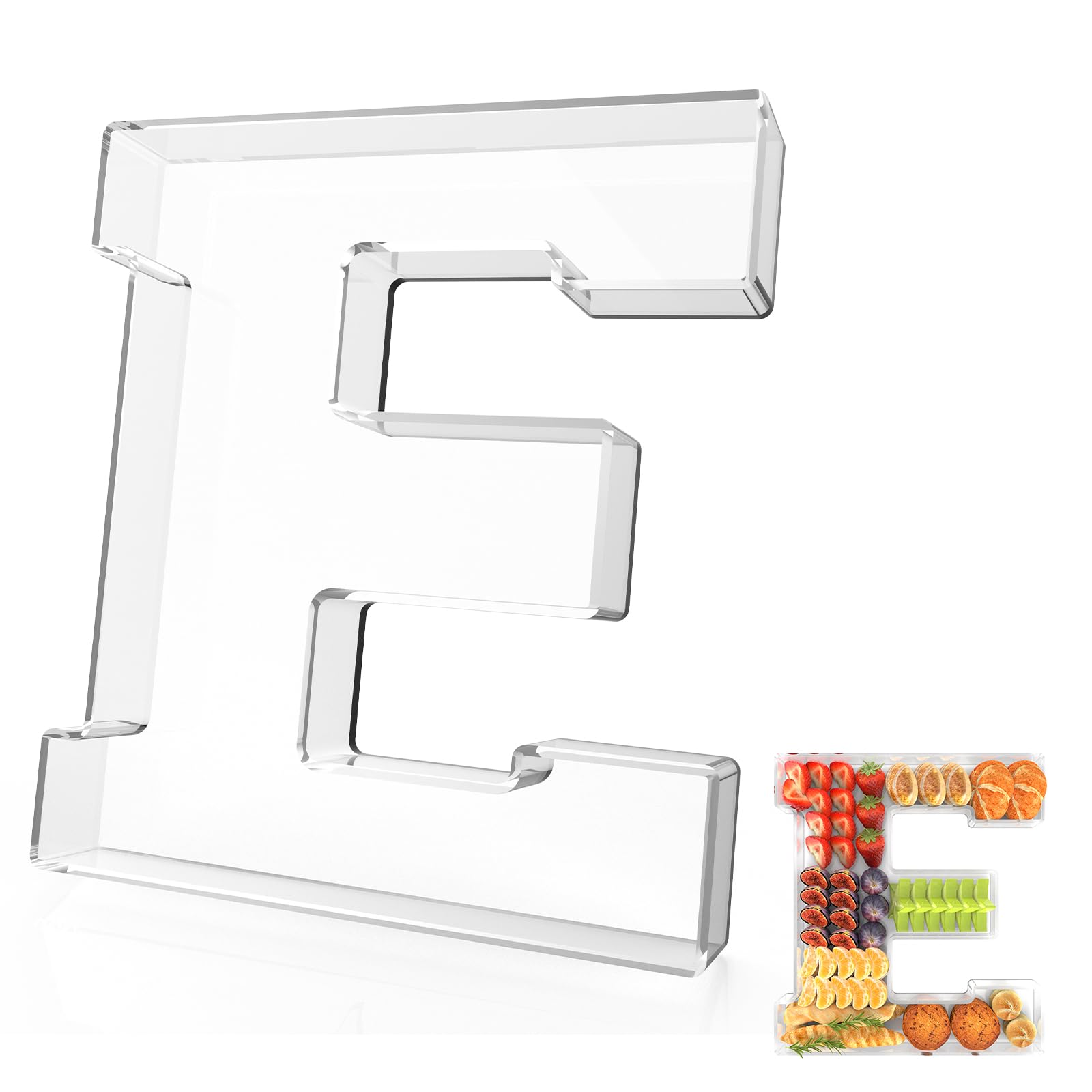 Photo 1 of 11" Acrylic Letter Charcuterie Tray, Charcuterie Letters Fillable Box for food, Reusable Serving Cake Candy Dish Display Tray for Birthday Anniversary Party Decoration (Letter E)