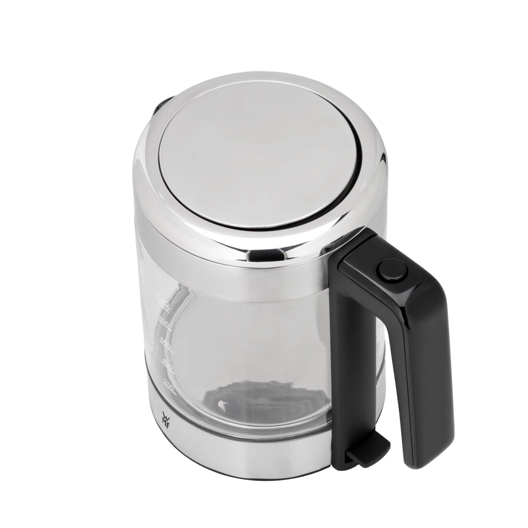 WMF Küchenminis Wasserkocher Glas 1 Liter, kabelloser Wasserkocher klein, Wasserstandanzeige, Kalk-Wasserfilter, Kochstoppautomatik, 1900 Watt, 6