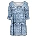 Destinas Women's 3/4 Sleeve Geometric Floral Print Tunic Blouse Tops Shirts (2XL, Blue)