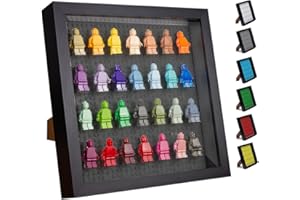 Tapeera Black Wooden Minifigure Display Case - Memorabilia Display Case for Figures - 11 x 11 Inch Shadow Box Frame - Wall an