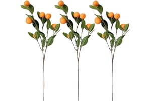 PRTECY 3 PCS Artificial Tangerine Branches, Simulation Orange Branch, Kumquat Tangerine Branch Lifelike Fake Fruit Props with Green Leaves for Decorative Fruit Flower Arrangement Photography Props