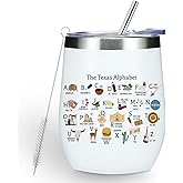 Cute Texas State Souvenirs Gifts Wine Tumbler,Texas Themed Gifts for Women Her Friend Coworkers Friendship Birthday Christmas Coffee Cup Insulated Stainless Steel 12oz Wine Glass with Lid, Straw