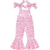 Ysfanwuxi Toddler Baby Girl Valentines Outfit Kiss Heart Jumpsuit Suspender Romper Overalls Bell Bottom Pants Clothes
