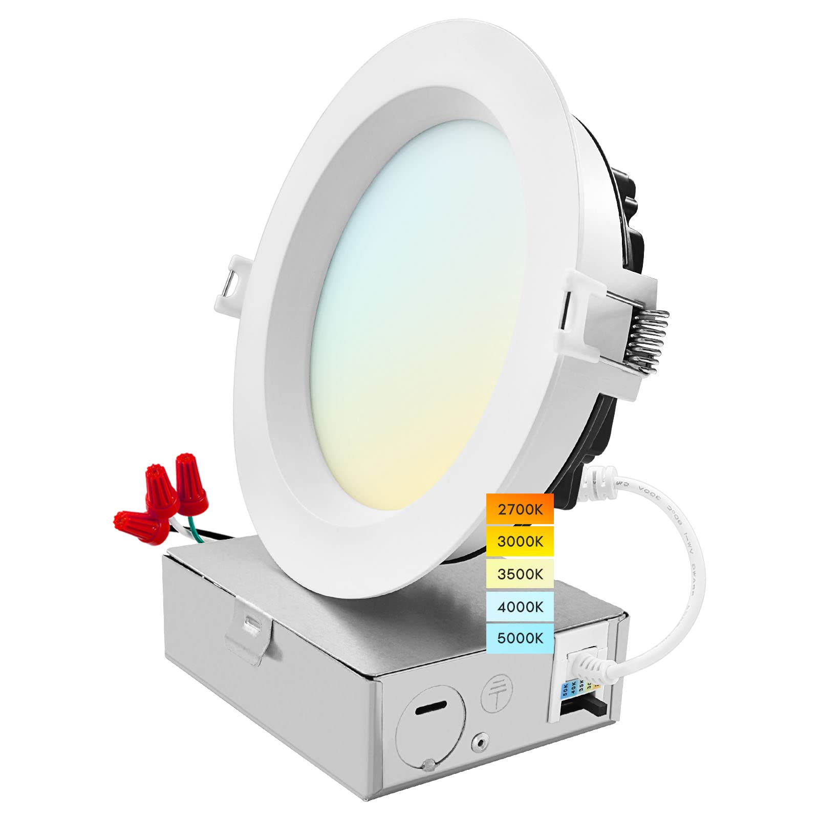 Photo 1 of LUXRITE 5 Inch LED Recessed Ceiling Light with Junction Box, 18W, 5CCT Selectable 2700K/3000K/3500K/4000K/5000K, 1600LM High Brightness, Dimmable Canless Downlight, Wet Rated, IC Rated, ETL Listed