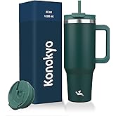 Konokyo 40 oz Tumbler with Handle and 2 Straws,2 in 1 Lid Insulated Water Bottle Stainless Steel Travel Coffee Mug,Dark Green